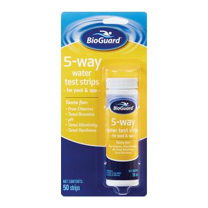 Bioguard 5-way test strips, Schererville pool company has pool supplies for purchase online.